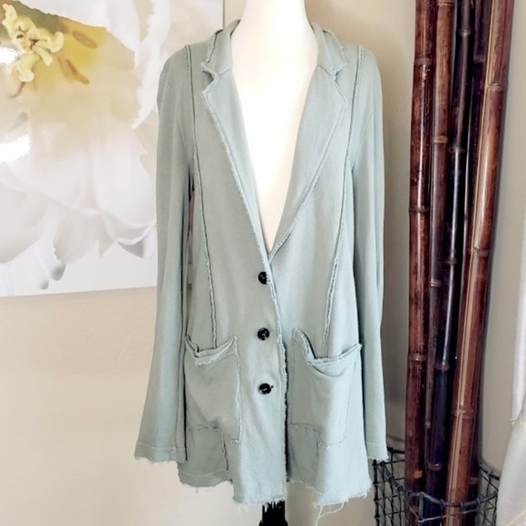 Treasure & Bond Sweaters - TREASURE & BOND ~ Heather Green Button-Ip Cardigan with Raw Edge Detailing ~ Med